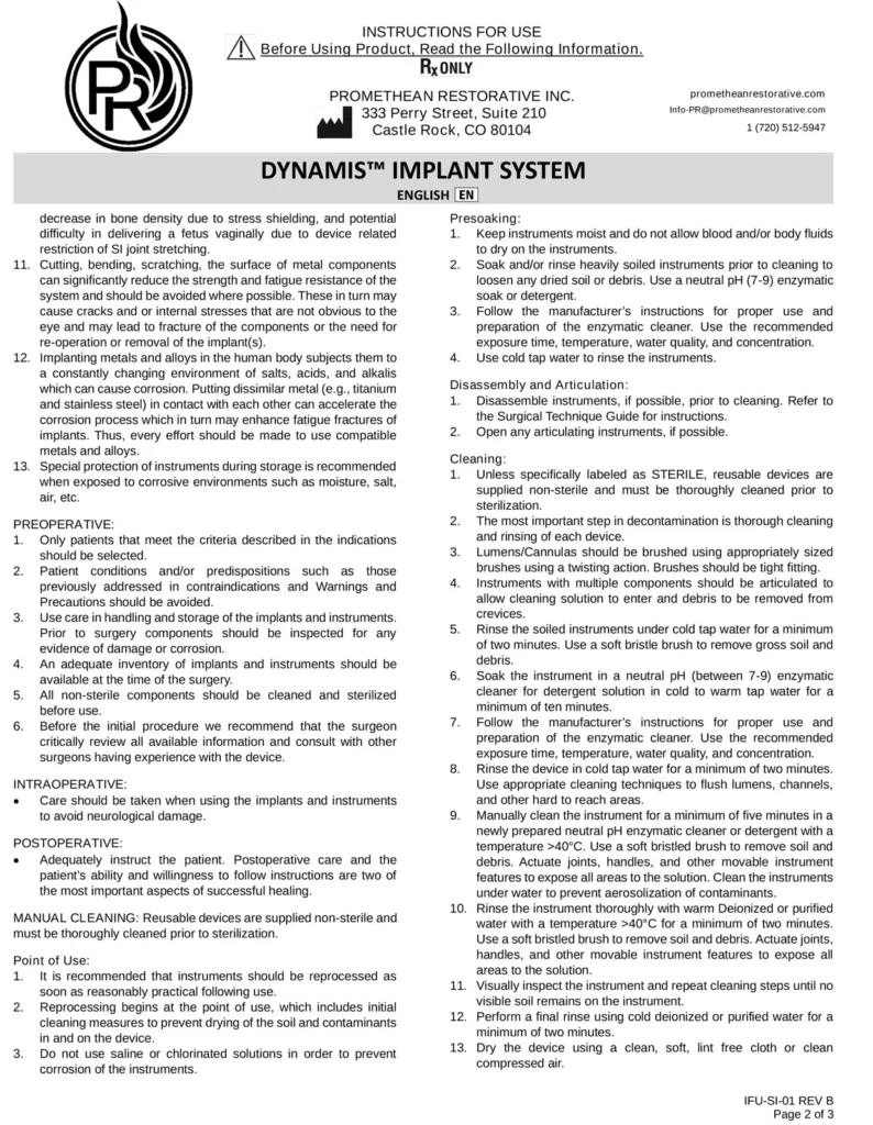DYNAMIS™ Implant System IFU Page 2.