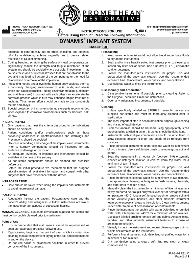 DYNAMIS® Implant System IFU Page 2.